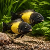 Representative image of two Kiriza Tropheus above gravel and aquarium plants - view 2