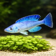 Cyprichromis lept. kitumba jumbo close view beside an aquarium plant - view 4