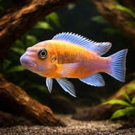 Scrapemouth mbuna Chilumba (Labeotropheus trewavasae chilumba) in a planted aquarium - view 1