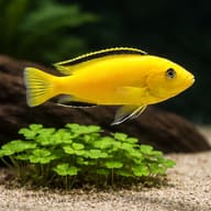 Yellow Lab Malawi Cichlid — Labidochromis caeruleus yellow body and fin detail — representative image - view 4