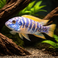 Scrapermouth Mbuna Marmalade (Labeotropheus trewavasae) driftwood aquarium view - view 2