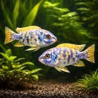 Scrapermouth Mbuna Marmalade (Labeotropheus trewavasae) planted pair view - view 3