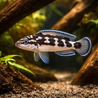 Masked Julie Gombi (Julidochromis transcriptus gombi) in a planted aquarium - view 1