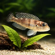 Meleagris Shell-Dweller (Neolamprologus stappersi) displaying over fine aquarium sand — representative image - view 4