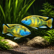 Venustus (Haplochromis venustus) pair in a planted aquarium - view 2