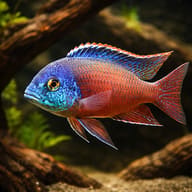 Supplier-reference illustration of an adult male Boadzulu Cichlid - view 1