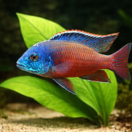 Nyassachromis boadzulu — Illustrated adult male Boadzulu Cichlid near plants - view 4