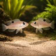 Pair of Ocellated Shell-Dwellers near sand and aquarium cover — representative image - view 2