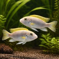Labidochromis sp. perlmutt pair in a planted aquarium - view 2