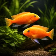 Pseudotropheus Zebra South (Pseudotropheus zebra red + red) pair in a planted aquarium - view 2