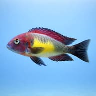 Red Rainbow Tropheus side profile over rock and sand — representative image - view 3