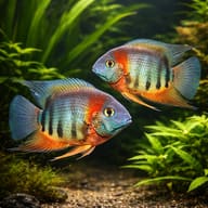 Redneck Severum (Heros sp. Rotkeil) pair in a planted aquarium - view 2