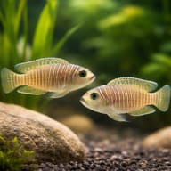 Neolamprologus multifasciatus — Two Multifasciatus Cichlids showing their vertical banding — representative image - view 2