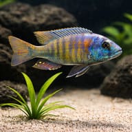 Haplochromis sp. ch 44 close view beside an aquarium plant - view 4
