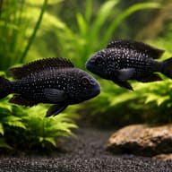 Duboisi Tropheus cichlids among stone shelters - view 2