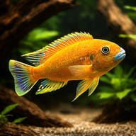 Illustrative orange mbuna cichlid in a rocky aquarium; not the exact William's Mbuna supplied — representative image - view 1
