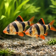 Tiger Barb HonkKong (Barbus Capoeta tetrazona h.k.) pair in a planted aquarium - view 2