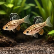 Indian High Fin Barb (Oreichthys cosuatis) pair in a planted aquarium - view 2