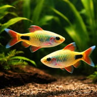 Mahecola Barb (Barbus mahecola) pair in a planted aquarium - view 2