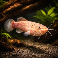 African Electric Catfish beside aquarium driftwood — representative image - view 1