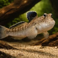 Atlantic Mudskipper (Periophthalmus barbarus) on a damp land area in a brackish paludarium — representative image - view 1
