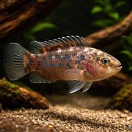 Assam Badis Badis assamensis near driftwood in a planted aquarium — representative image - view 1