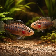 Assam Badis (Badis assamensis) pair among plants and shaded cover — representative image - view 2