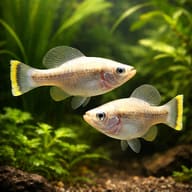 Group of Red-Tailed Goodeids in a hard-water planted aquarium - view 3