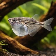 Blackwing hatchefish — Blackwing hatchetfish (Carnegiella marthae) in a planted aquarium - view 1
