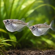 Blackwing hatchefish — Blackwing hatchetfish (Carnegiella marthae) pair in a planted aquarium - view 2