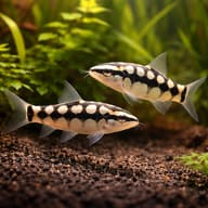 Dwarf Chain Loach (Ambastaia sidthimunki) in a planted community aquarium — pair in a planted aquarium — representative image - view 2