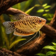 Gold Gourami (Trichopodus trichopterus) near driftwood — representative image - view 1