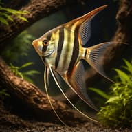 Orinoco F1 Altum Angelfish Pterophyllum altum near driftwood in a tall planted aquarium — representative image - view 1
