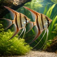 Pair of Orinoco F1 Altum Angelfish Pterophyllum altum in a calm planted aquarium — representative image - view 2