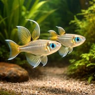 Pacific Blue-Eye (Pseudomugil signifer) pair in a planted aquarium - view 2