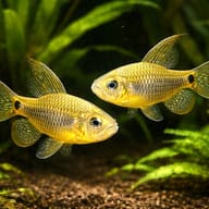 Sailfin Tetra (Crenuchus spilurus) pair among plants and leaf litter — representative image - view 2