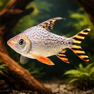 Silver Prochilodus Red Fin Semaprochilodus taeniurus beside driftwood — representative image - view 1