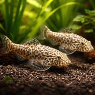 Sucker-belly loach (Pseudogastromyzon myersi) pair in a planted aquarium - view 2