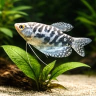 Representative Cosby Gourami beside aquarium plants; use the size selector, not the image, for scale - view 4