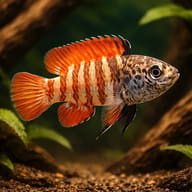 Honey Dwarf Gourami Red (Colisa chuna red) in a planted aquarium - view 1