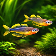 Forked-Tail Rainbowfish (Popondetta furcata) pair in a planted aquarium - view 2
