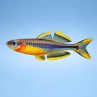 Forked-Tail Rainbowfish (Popondetta furcata) side profile on a plain background - view 3