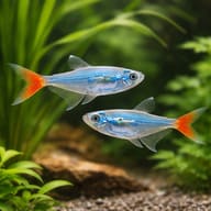 Glass Bloodfin (Prionobrama filigera) pair in a planted aquarium - view 2