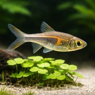 Glowlight Rasbora (Trigonostigma hengeli) above foreground aquarium plants — representative image - view 5