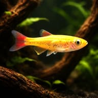 Gold White Cloud (Tanichthys albonubes golds) in a planted aquarium - view 1
