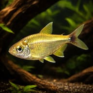 Golden tetra (Hemigrammus rodwayi) in a planted aquarium - view 1
