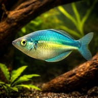 Lake Kutubu Rainbowfish (Melanotaenia lacustris) in a planted aquarium - view 1