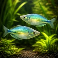 Lake Kutubu Rainbowfish (Melanotaenia lacustris) pair in a planted aquarium - view 2