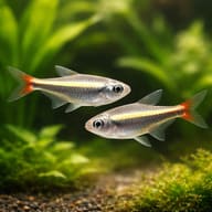 Loreto tetra (Hyphessobrycon loretoensis) pair in a planted aquarium - view 2
