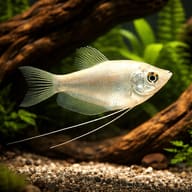 Moonlight Gourami (Trichogaster microlepis) in a planted aquarium - view 1